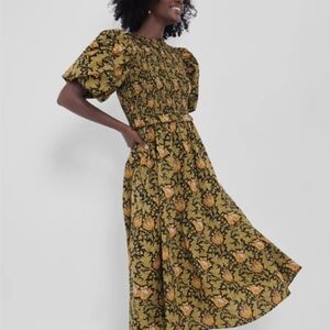 Tuckernuck Hyacinth House Floral Puff Sleeve Smocked Dress - Yellow and Black